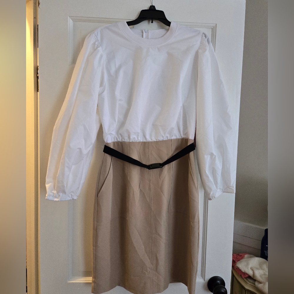 Elegant White and Tan Women's Dress